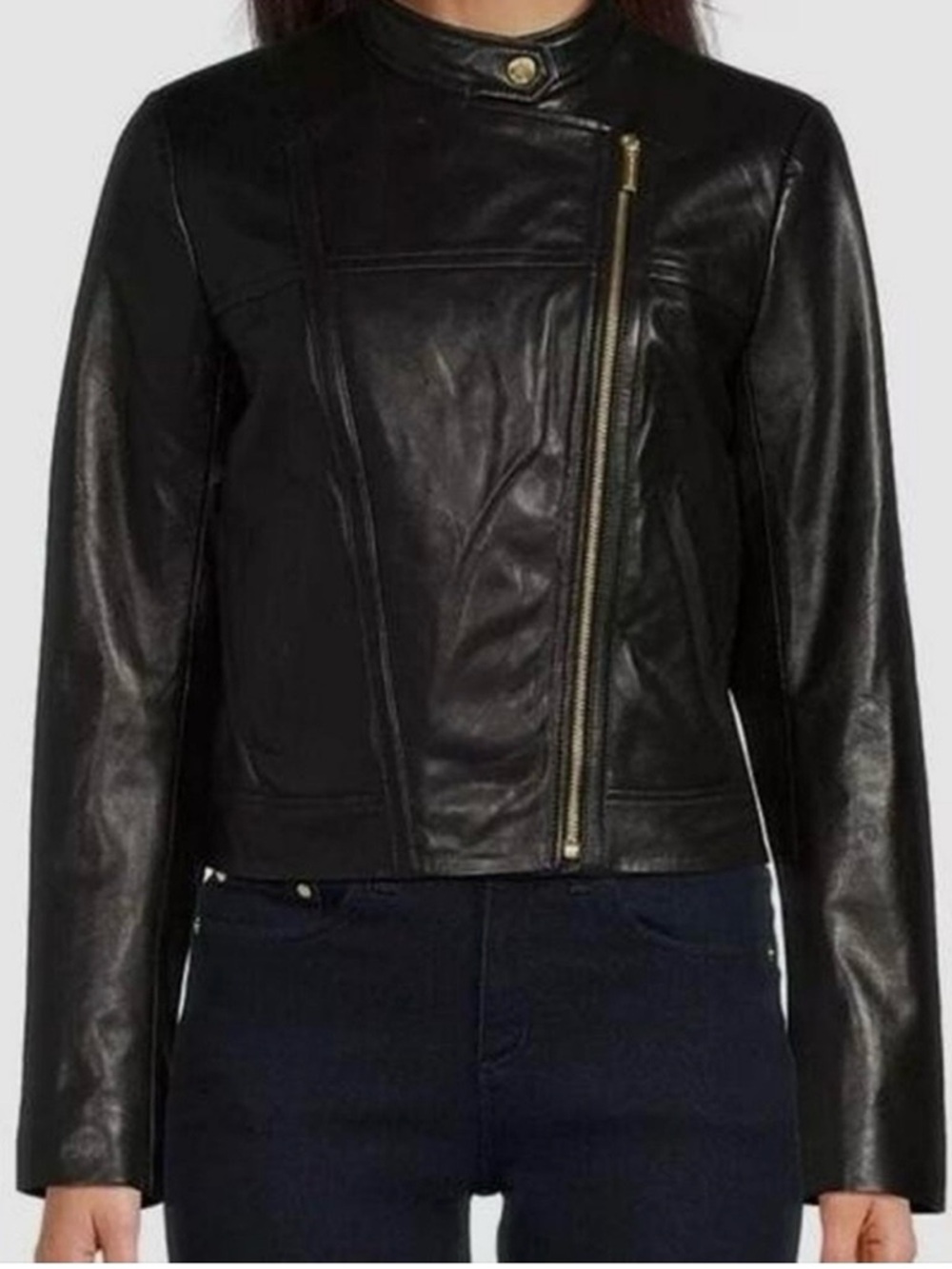 Michael Michael Kors Black 100% Real Lambskin Leather Moto Biker Jacket